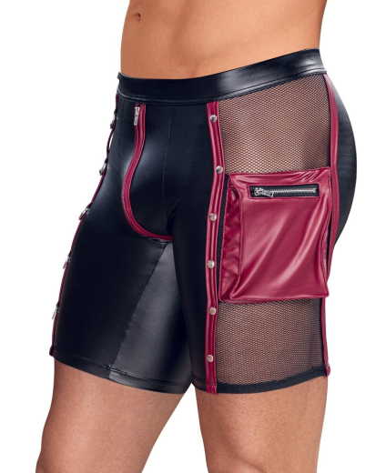 Pants w. Chains & Fishnet Mattlook transparent Side Inserts red Contrast Stripes by NEK buy cheap