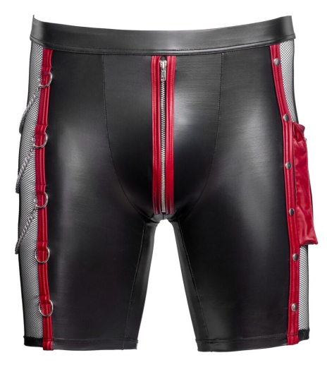 Pants w. Chains & Fishnet Mattlook up to XXL w. Zipper transparent Side Inserts red Contrast Stripes by NEK buy