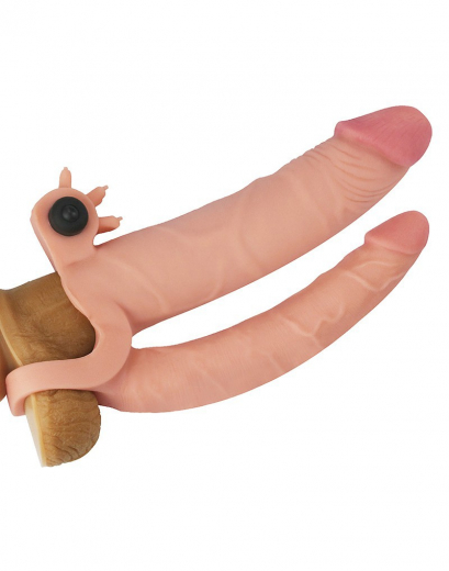 Penis Extender 2.5cm m. Analdildo & Vibration TPE hautfarben