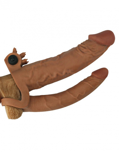 Penis Extender 5cm m. Analdildo & Vibration TPE braun