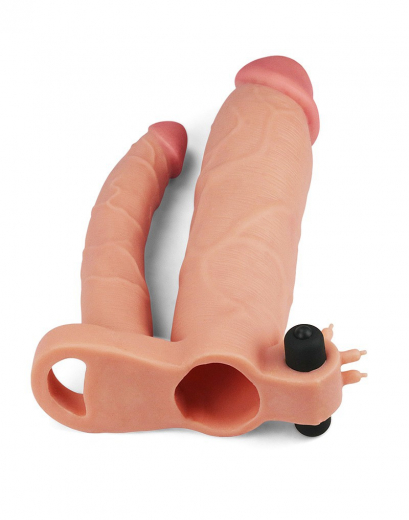 Penis Extender 7.5cm w. Anal Dildo & Vibration TPE skin