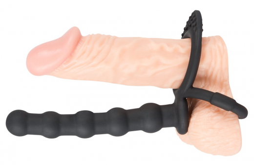 Penis-Hodenring m. Analkette Black Velvets Silikon