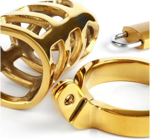 Penis-Keuschheitskäfig Brutal Edelstahl goldfarben mit 45mm Durchmesser Penisring von MR STEEL günstig kaufen