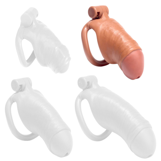 Peniskäfig CockLock Realistic Dick M in realistischer Penisform hellbraun m. internem Schloss & 4 Cockringen kaufen