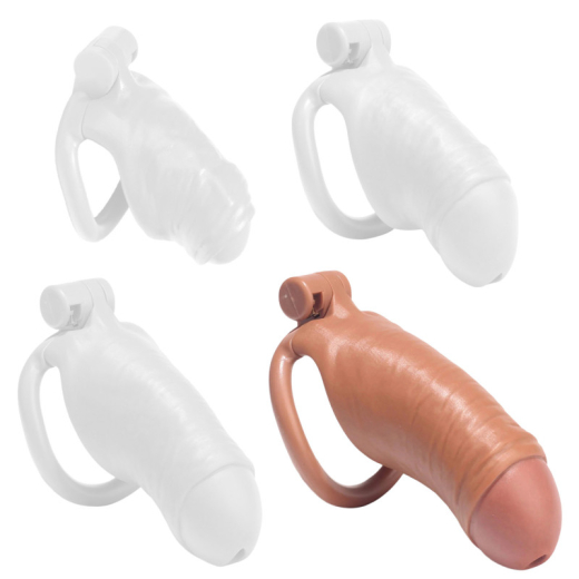 Peniskäfig CockLock Realistic Dick XL in realistischer Penisform mit internem Schloss & 4 Cockringen günstig kaufen