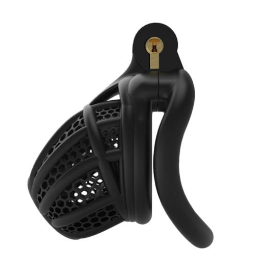 Penis-Cage w. integrated Lock Combia ABS black 4 different Diameter Cock Rings Ventilation-Openings buy cheap
