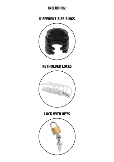 Chastity-Cage Silicone Cock Cage short with different Cock Rings adjustable Brass Lock w. Keys buy cheap