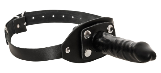 Acheter bâillon pour le pénis avec godemiché extérieur amovible Lanière en cuir de boeuf réglable avec embout pour le pénis & godemiché extérieur en latex