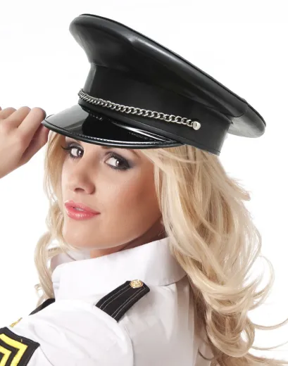 Polizeimütze m. Zierkette Kunstleder