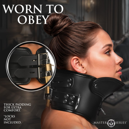 Postur Halsband m. Kinnstütze abschliessbar Kunstleder mit zwei Schnallen-Riemen 3 D-Ringe von MASTER SERIES kaufen