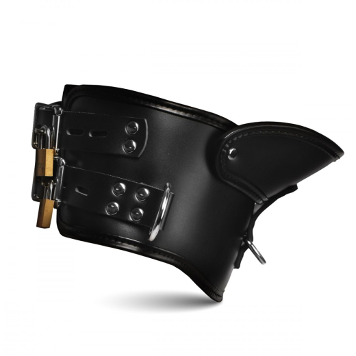 Postur Halsband m. Kinnstütze abschliessbar Kunstleder 2 Schnallen-Riemen einstellbar 3 D-Ringe von MASTER SERIES kaufen