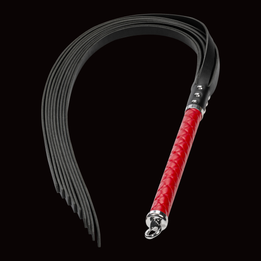 Premium Flogger Peitsche lang Bala Muchi hard rot & schwarz mit steiffen schweren Lederstriemen von RISE kaufen