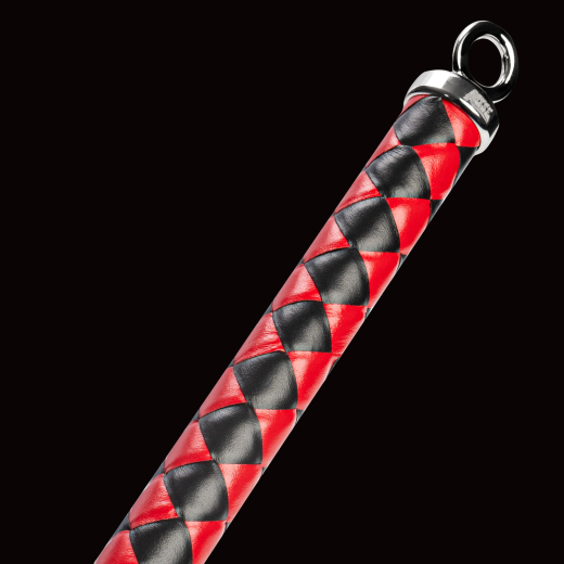 Premium Flogger Whip long Bala Muchi hard red-black w. stiff & heavy Leather Tails & braided Handle by RISE Japan buy