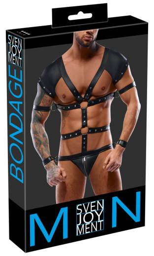 Riemenbody Harness-Look m. Handfesseln & Nieten Mattlook pofrei Bondage Outfit von SVENJOYMENT günstig kaufen