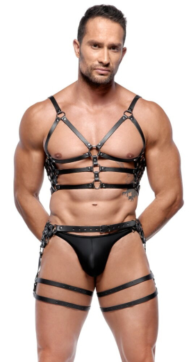 Riemenharness-Set verstellbar Leder M/L mit diversen Metallschnallen verstellbar Brust-Harness & Hüft-Harness kaufen