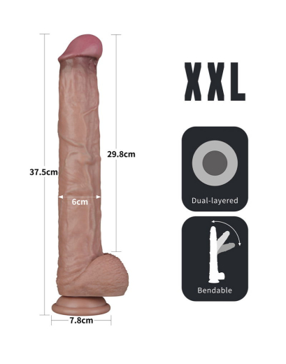 Riesendildo Dual Layer 14.5-Inch Nature Cock XXL Silikon 37.5 cm lang mit Saugbasis & Hoden von LOVETOY kaufen