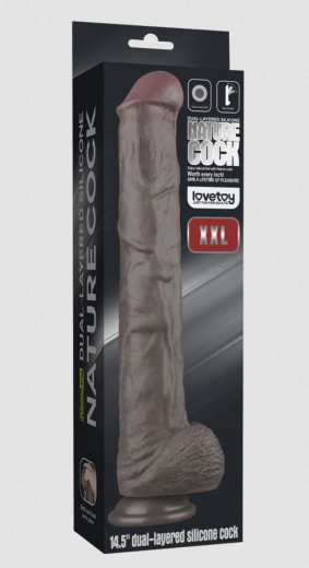 Giant Dildo Dual Layer 14.5-Inch Nature Cock XXL Silicone black Suction-Cup 6cm Shaft realistic Look by LOVETOY buy