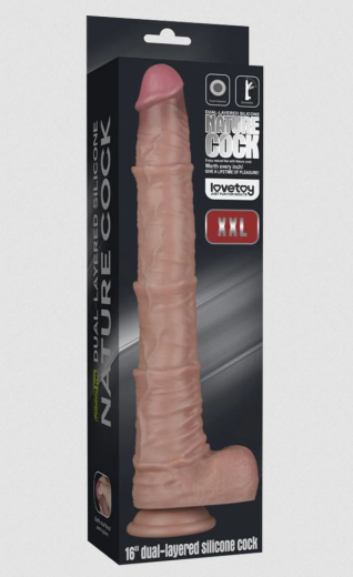 Riesendildo Dual Layer 16-Inch Nature Cock XXL Silikon 40.5 cm lang m. Saugfuss & Hoden von LOVETOY kaufen