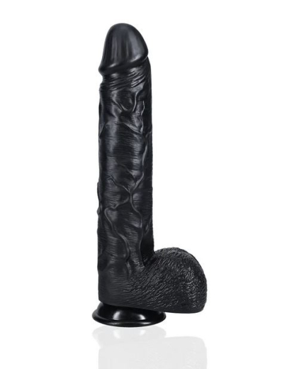 Giant Dildo w. Suction Cup XL Straight 13-Inch black 26.7cm x 6.3cm with Balls & Veins durable PVC Material buy cheap