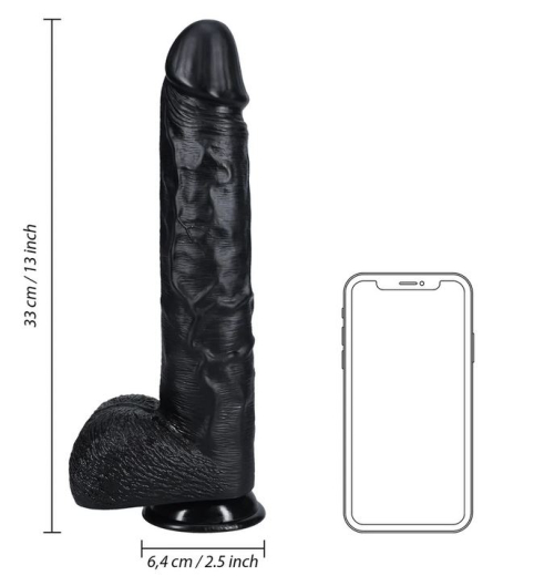 Giant Dildo w. Suction Cup XL Straight 13-Inch black 26.7cm x 6.3cm with Balls & Veins durable PVC Material buy cheap