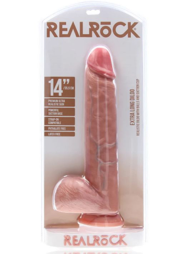 Riesendildo m. Saugfuss XL Straight 14-Inch haut mit Hodensack dauerhaftes PVC-Material von REALROCK günstig kaufen