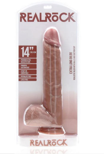 Riesendildo m. Saugfuss XL Straight 14-Inch hellbraun 29cm x 6.3cmd auerhaftes PVC von REALROCK günstig kaufen