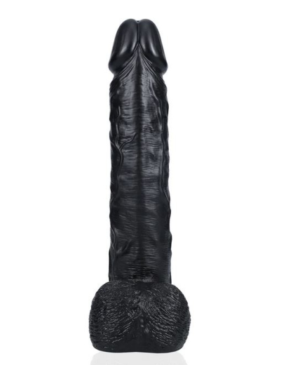 Gode géant avec ventouse XL Straight 14-Inch noir 29cm x 6.3cm veiné avec scrotum de REALROCK acheter