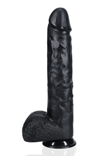 Gode géant avec ventouse XL Straight 14-Inch noir 29cm x 6.3cm veiné de REALROCK à bas prix