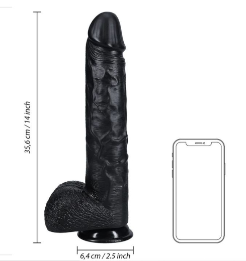 Gode géant avec ventouse XL Straight 14-Inch noir avec scrotum PVC de REALROCK à bas prix