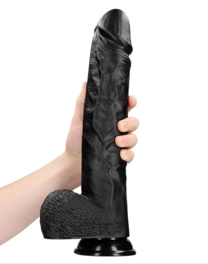 Gode géant avec ventouse XL Straight 14-Inch noir 29cm x 6.3cm veiné avec scrotum PVC durable acheter