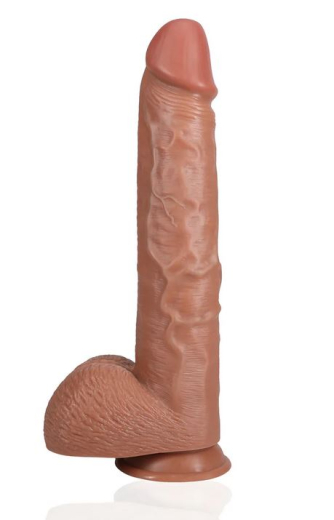 Riesendildo m. Saugfuss XL Straight 15-Inch hellbraun 33cm x 7.6cm geädert mit Hodensack von REALROCK kaufen