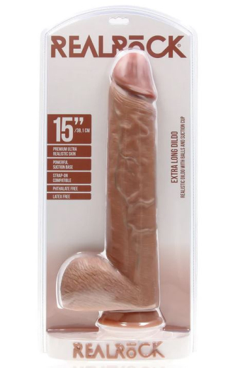 Riesendildo m. Saugfuss XL Straight 15-Inch hellbraun 33cm x 7.6cm geädert m. Hoden PVC-Material kaufen