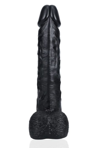 Riesendildo m. Saugfuss XL Straight 15-Inch schwarz 33cm x 7.6cm geädert mit Hodensack PVC von REALROCK kaufen