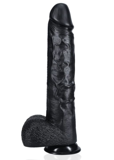 Riesendildo m. Saugfuss XL Straight 15-Inch schwarz 33cm x 7.6cm geädert mit Hodensack von REALROCK kaufen