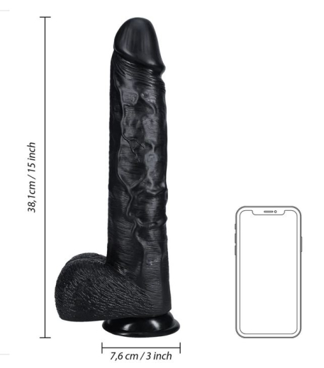 Riesendildo m. Saugfuss XL Straight 15-Inch schwarz 33cm x 7.6cm dauerhaftes PVC-Material von REALROCK kaufen