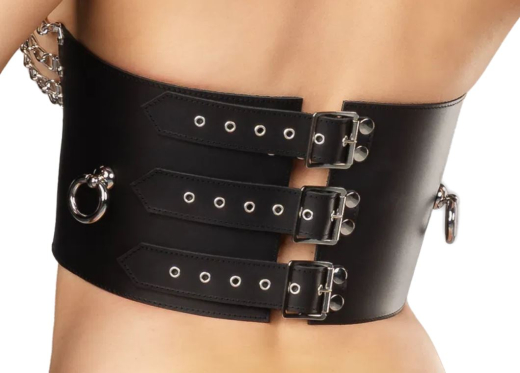 Rimba Bustier w. Chains Saddle Leather w. adjustable Neckholder & 3 Straps @Back Jewelry Chains @Breasts buy cheap