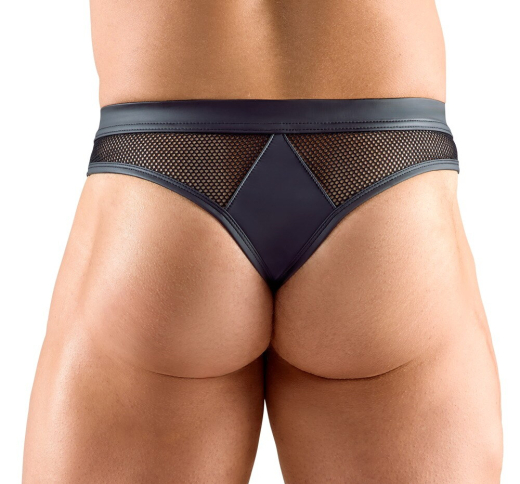 Thong Rio-Style w. Snaps Mattlook & Fishnet black matte glossy & coarse Mesh Inserts up to 3XL by SVENJOYMENT buy