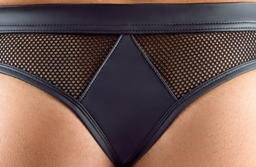 Thong Rio-Style w. Snaps Mattlook & Fishnet black matte glossy & coarse Mesh elastic Quality by SVENJOYMENT buy cheap