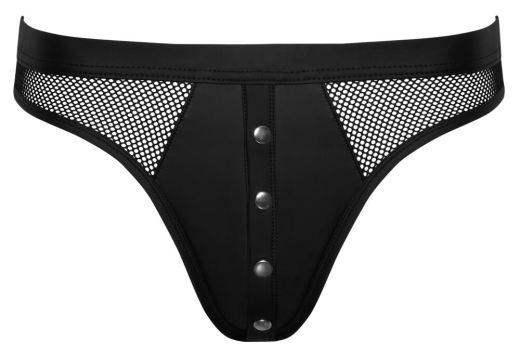Thong Rio-Style w. Snaps Mattlook & Fishnet black matte glossy & Mesh Inserts by SVENJOYMENT buy cheap