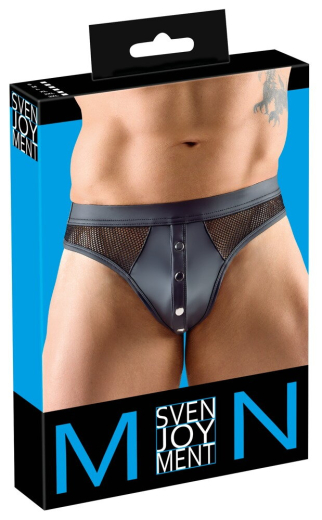 Thong Rio-Style w. Snaps Mattlook & Fishnet black matte glossy up to 3XL elastic Quality by SVENJOYMENT buy cheap