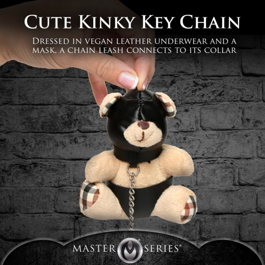 Schlüsselanhänger Teddy Bär m. Kopfhaube Halsband & Kette mit Handschlaufe & Kunstlederhöschen BDSM-Teddy kaufen