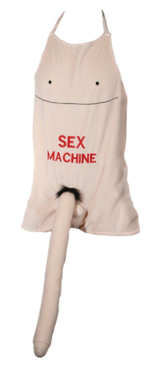 Schürze Sex Machine m. Plüsch-Penis cremfarbene Nackenträger-Schürze mit 52cm langem Penis & Hoden kaufen