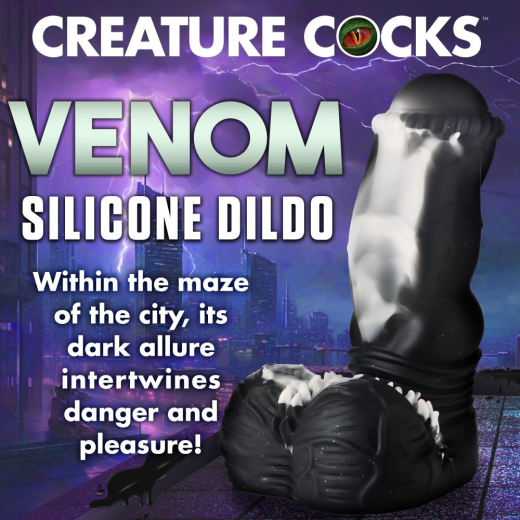Sci-Fi Dildo Creature Cocks Venom Silikon schwarz mit Zähnen breite Saugbasis Riesen-Aliendildo kaufen