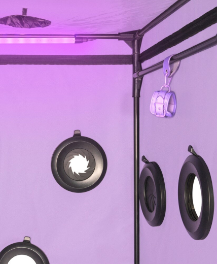 Secret Dome Scandale Sex Cabin purple-black Plug-in Construction w. Restraints 9 Openings Neck-Opening LED-Light buy