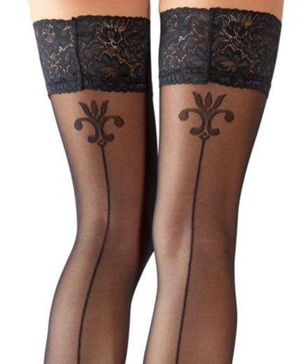 Selbsthaftende Strümpfe m. Lilien-Ziernaht