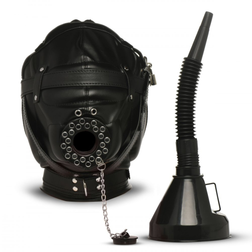 Sensory Deprivation Kopfhaube m. Trichter Degraded Kunstleder gepolsterte Ohren & Augen abschliessbare Riemen kaufen