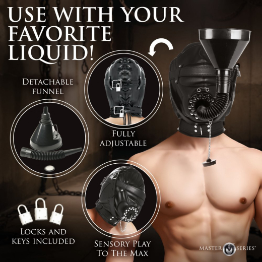 Sensory Deprivation Kopfhaube m. Trichter Degraded Kunstleder mit gepolsterten Ohren & Augen abschliessbar kaufen