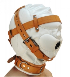 Sensory Deprivation Lederhaube gepolstert LUX weiss ML