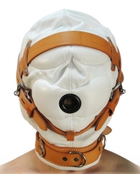 Sensory Deprivation Lederhaube gepolstert LUX weiss ML