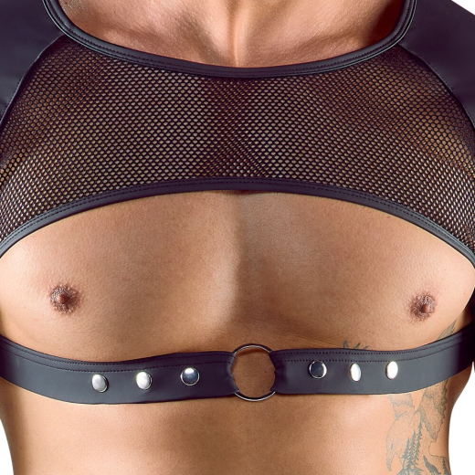 Shirt open Chest Mesh & Mattlook elastic transparent-black w. adjustable Underbust-Strap & short Sleeves buy
